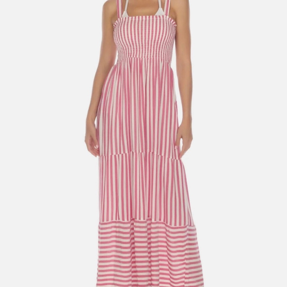 Raviya Pink Striped Swim Cover Up Maxi Dress
